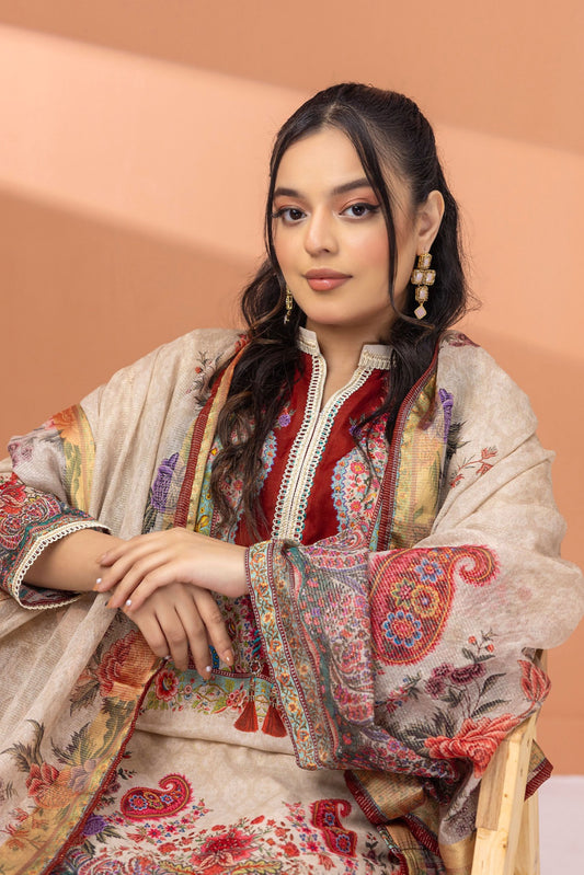 3 Pieces - Regalia Unstitched Skin Fancy Zari Dupatta Printed Shirt Lawn Suit