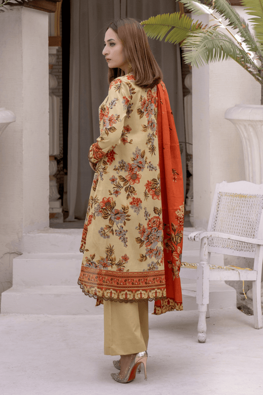 3 Pieces - Janan Unstitched Khaki Printed Lawn Suit