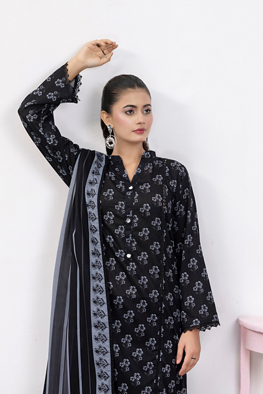 3 Pieces - Regalia Unstitched Black Print Lawn Suit