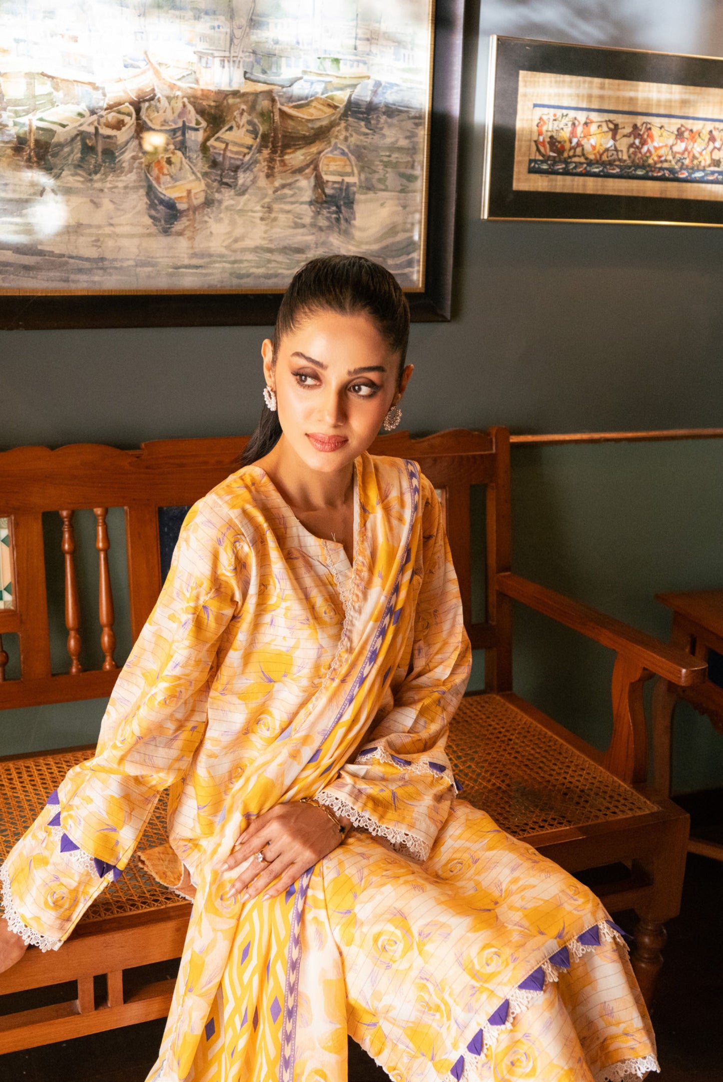 3 Pieces - Regalia Unstitched Mustard Bana Dora Lawn Suit