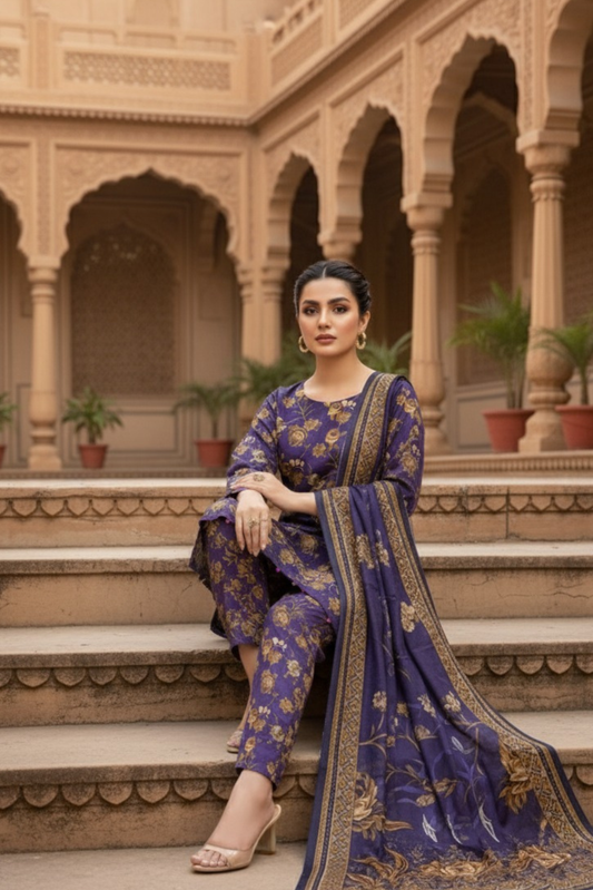 3 Pieces - Marooj Unstitched Purple BanaDora Linen Suit