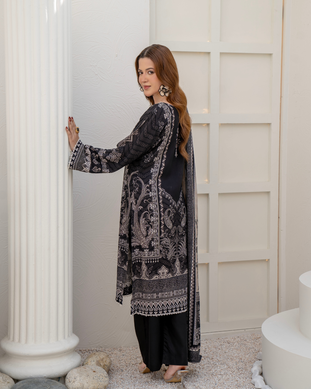 3 Pieces - Marooj Unstitched Grey Black BanaDora Linen Suit