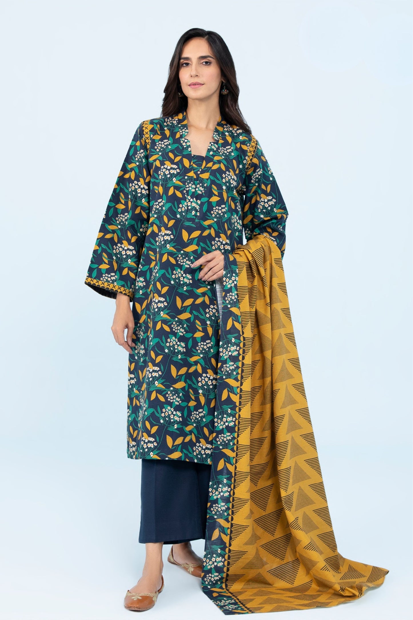 3 Pieces - Sapphire Unstitched Navy Blue Printed Lawn Suit