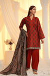 3 Pieces - Regalia Unstitched Red Printed Khaddar Suit