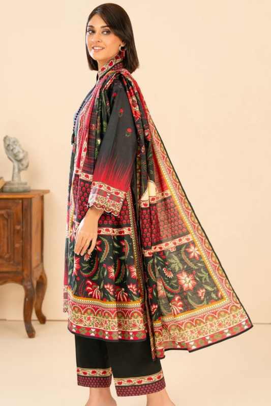 3 Pieces - GulAhmed Unstitched Black Printed Khaddar Suit