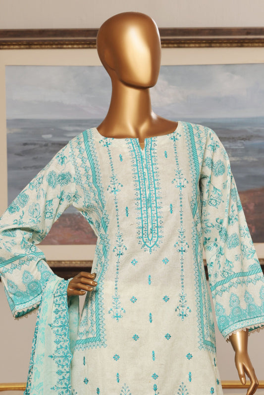 3 Pieces - Riwayat Unstitched Cream Embroided Lawn with Cutwork Chiffon Dupatta Suit