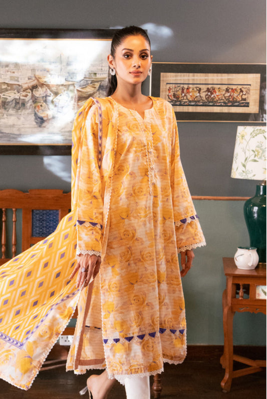 3 Pieces - Regalia Unstitched Mustard Bana Dora Lawn Suit