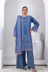 3 Pieces - Regalia Stitched Blue Printed Khaddar Suit