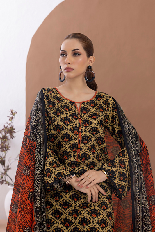 3 Pieces - Regalia Unstitched Black Printed Lawn Suit