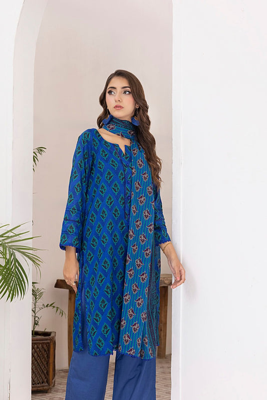3 Pieces - Regalia Unstitched Denim Blue Printed Lawn Suit