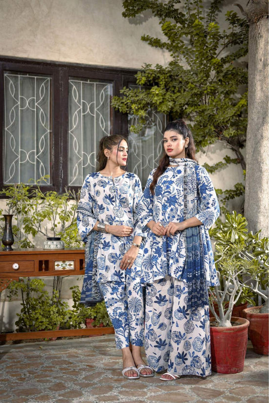 3 Pieces - Murashee Unstitched Sky Blue Printed Lawn Suit