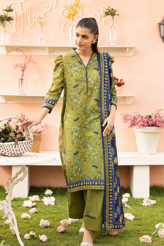 3 Pieces - Haya By Legends Unstitched Green Printed Lawn Suit