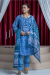 3 Pieces - B&C Unstitched Turkish Blue Printed Lawn Suit