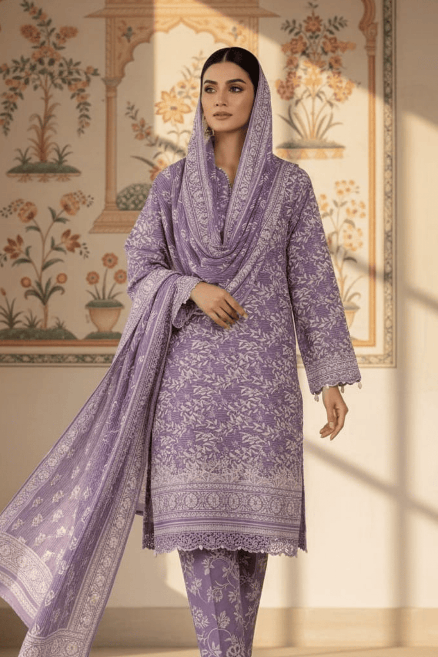 3 Pieces - Safina Unstitched Light Purple Printed Khaddar Suit