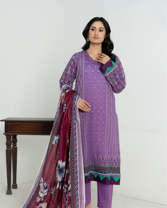3 Piece - Junoon Unstitched Purple Ladies Print Lawn Suit