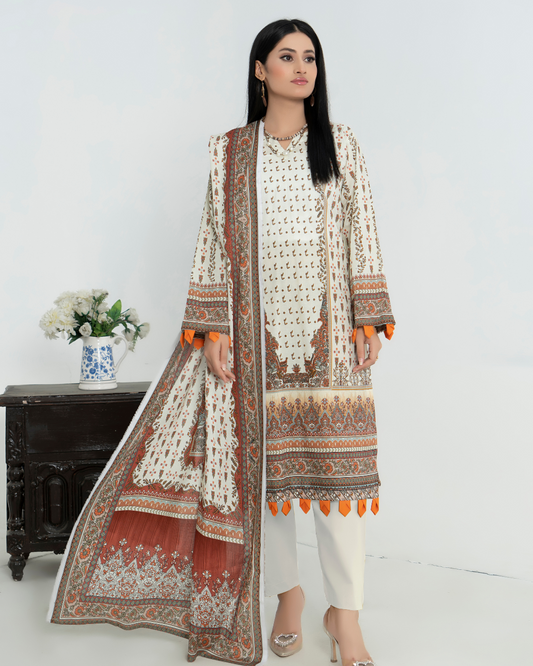 3 Piece - Junoon Unstitched Off White Ladies Print Lawn Suit
