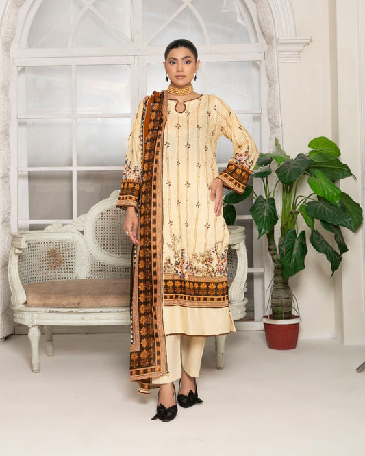 3 Piece - Junoon Unstitched Peach Ladies Print Lawn Suit