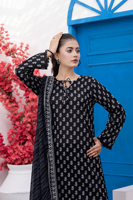 3 Pieces - Regalia Unstitched Black Print Lawn Suit