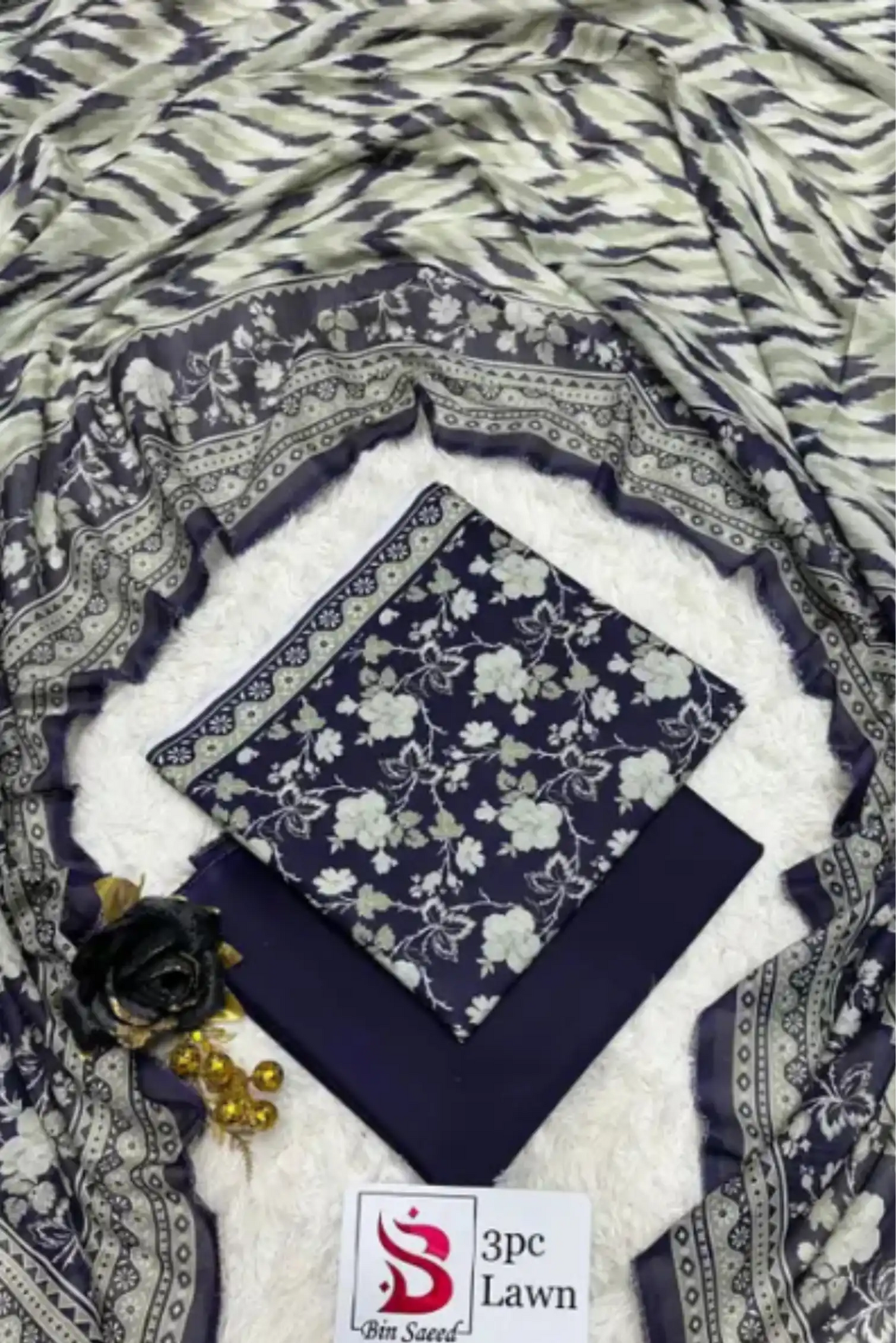 3 Pieces - Bin Saeed Unstitched Purple Ladies Lawn Suit