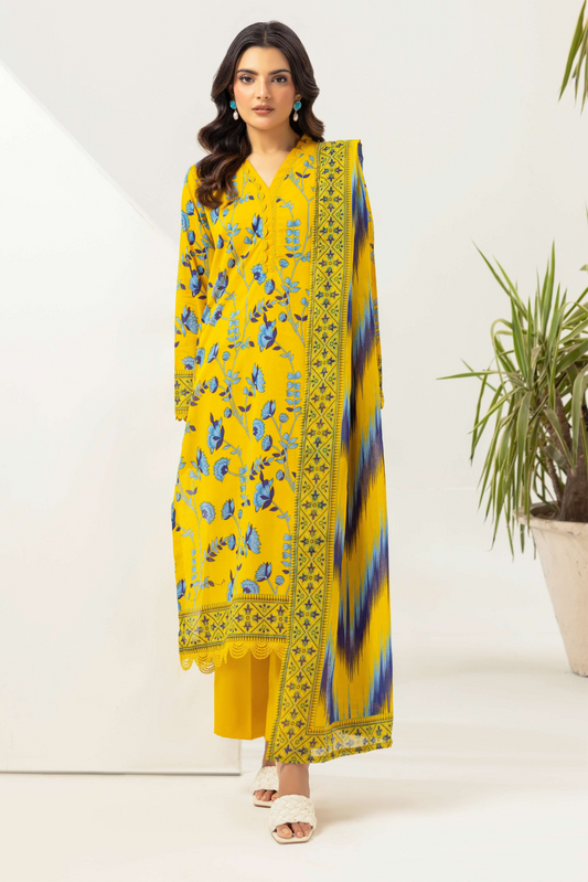 3 Pieces - Haya By Legends Unstitched Yellow Printed Lawn Suit