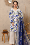 3 Pieces - Regalia Unstitched Off White Fancy Zari Dupatta Printed Shirt Lawn Suit