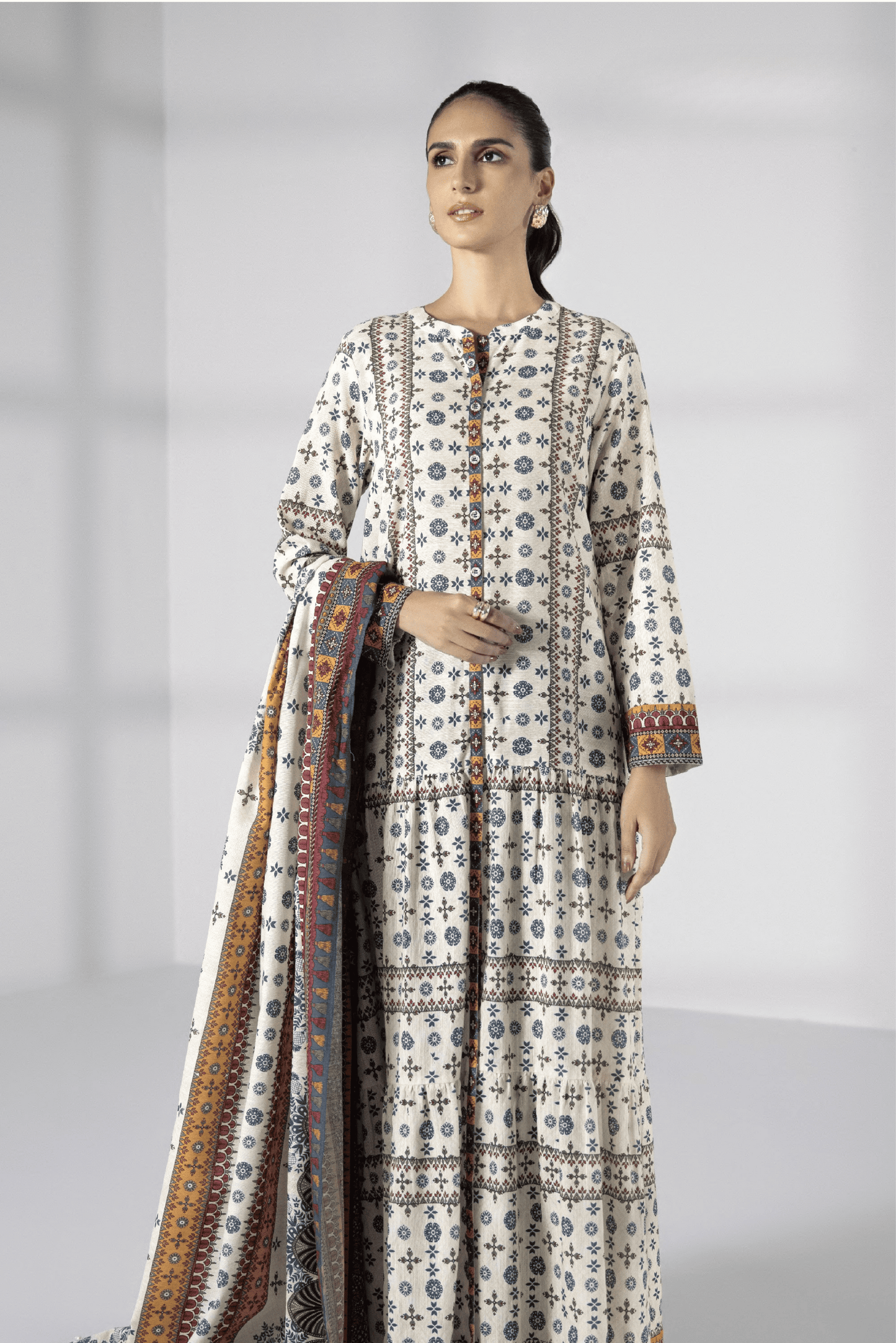 3 Pieces - Sapphire Unstitched Off White Printed Lawn Suit