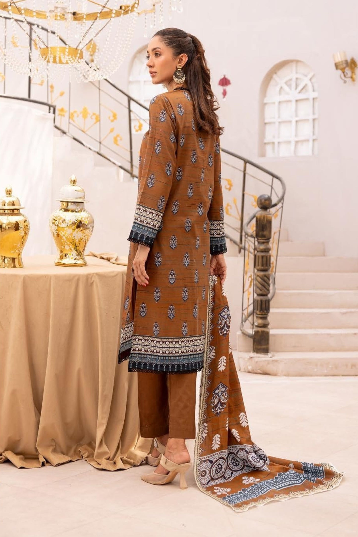 3 Pieces - Haya By Legends Unstitched Dark Brown Printed Lawn Suit