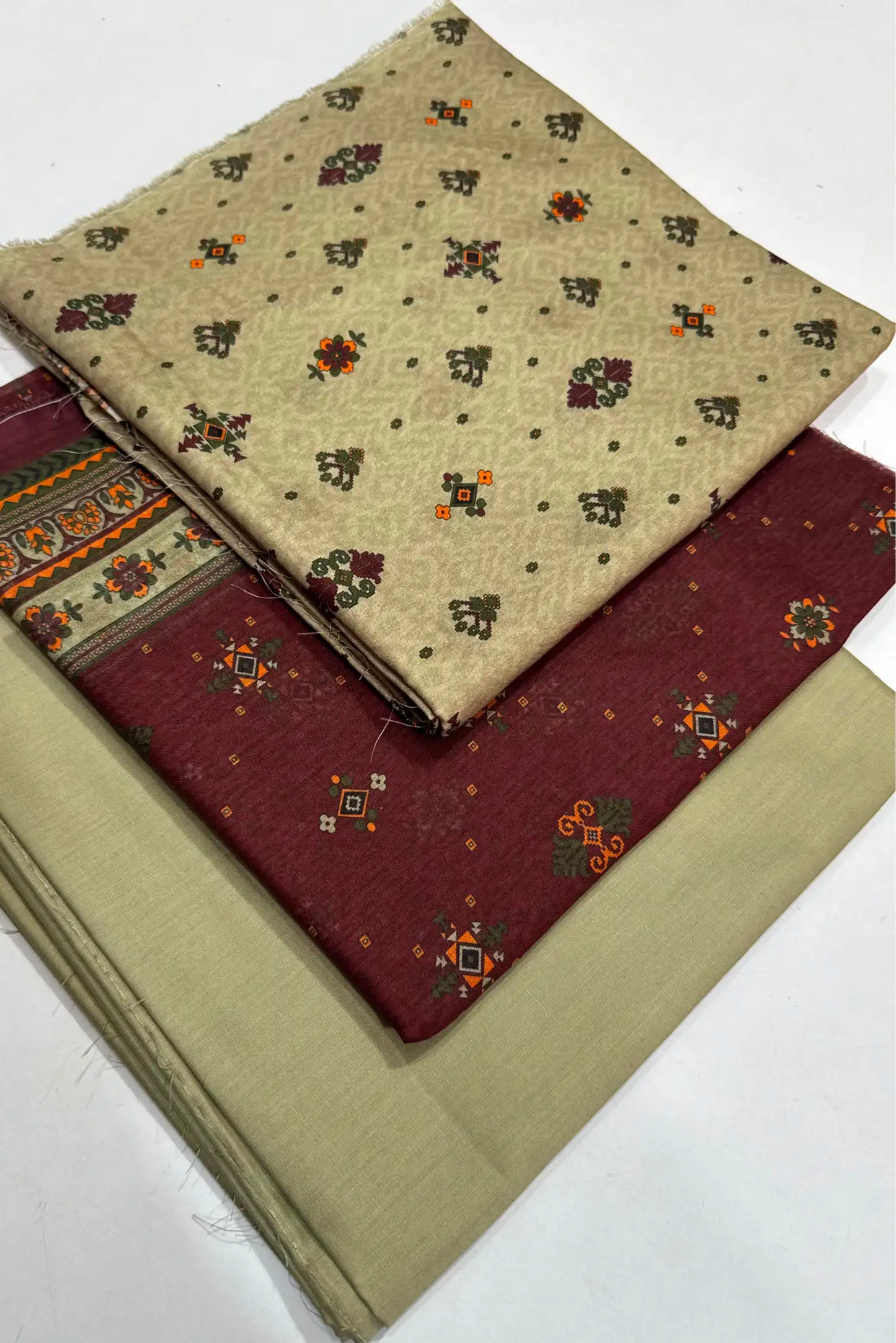 3 Pieces - Bin Saeed Unstitched Cream Ladies Lawn Suit