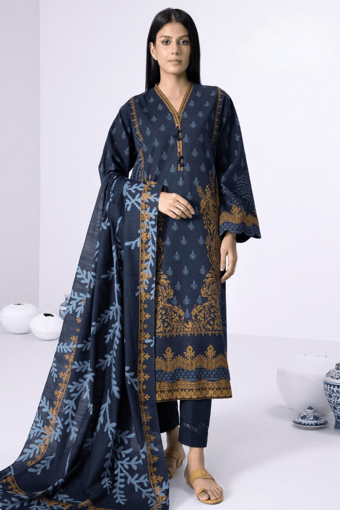 3 Pieces - Sapphire Unstitched Navy Blue Printed Lawn Suit