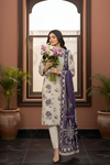 3 Pieces - Marooj Unstitched Off White Printed Khaddar Suit