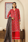 3 Pieces - Orient Unstitched Red Printed Lawn Suit