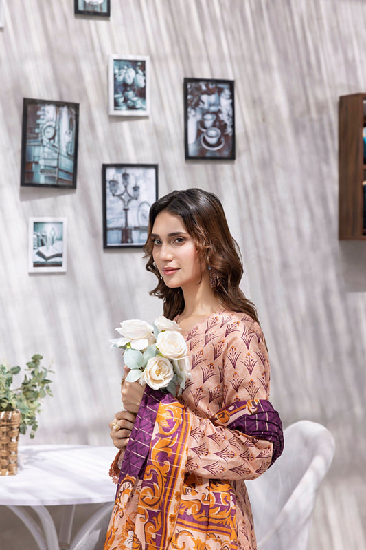 3 Pieces - Regalia Unstitched Peach Jscquard Cambric Suit