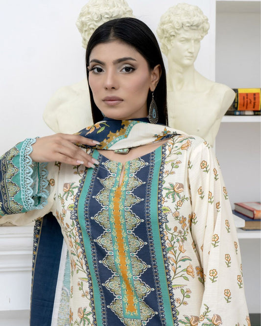 3 Piece - Marooj Unstitched off White BanaDora Linen Suit