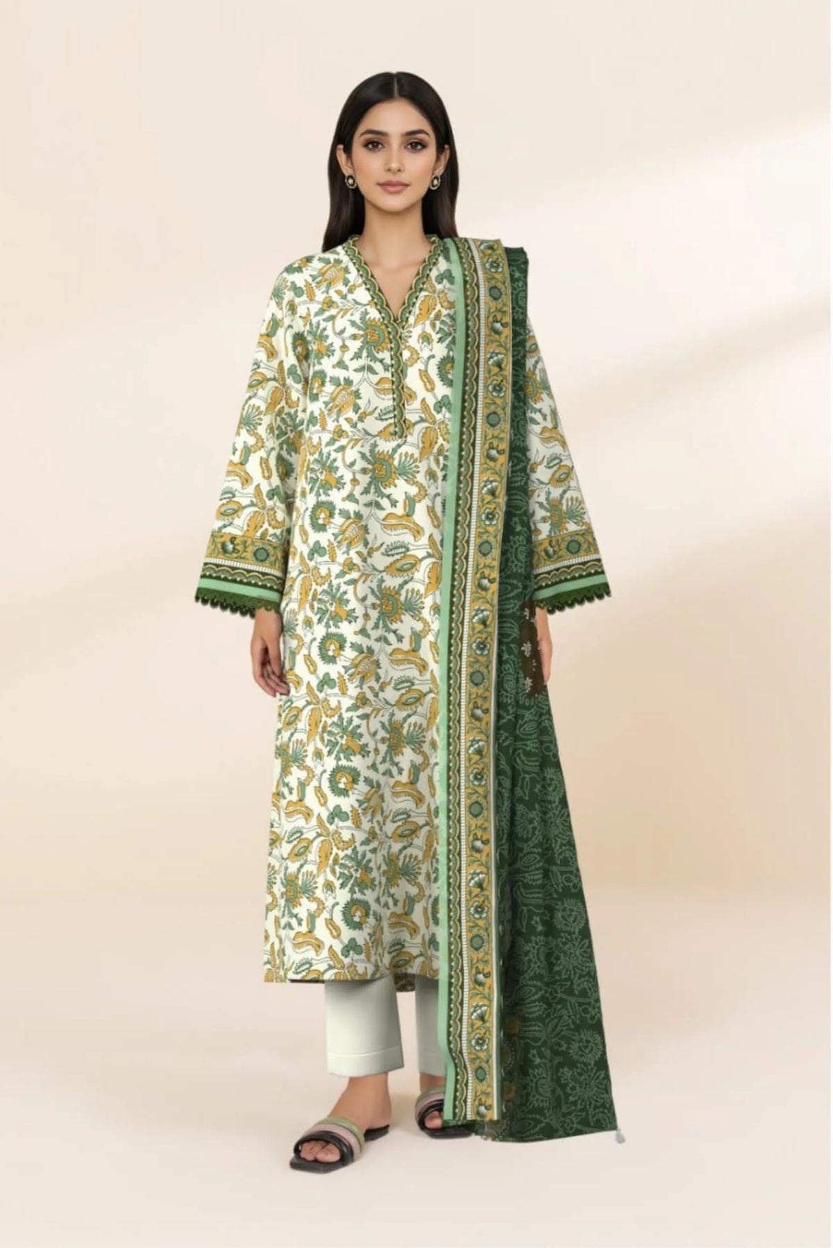 3 Pieces - Sapphire Unstitched Off-White Ladies Lawn Suit
