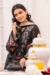 3 Pieces - Raabi Unstitched Black Print Lawn Suit