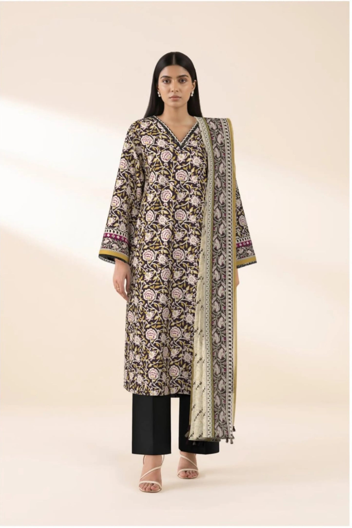 3 Pieces - Sapphire Unstitched Black Ladies Lawn Suit