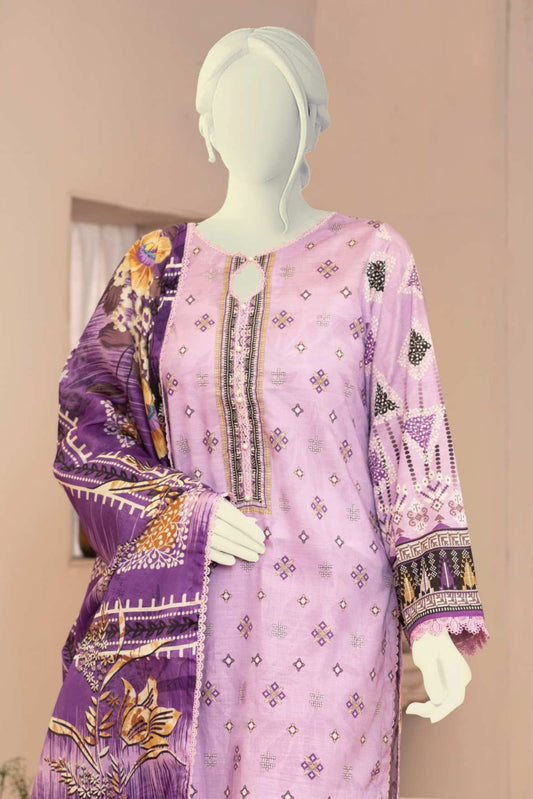 3 Pieces - Murashee Unstitched Light Purple Printed Lawn Suit