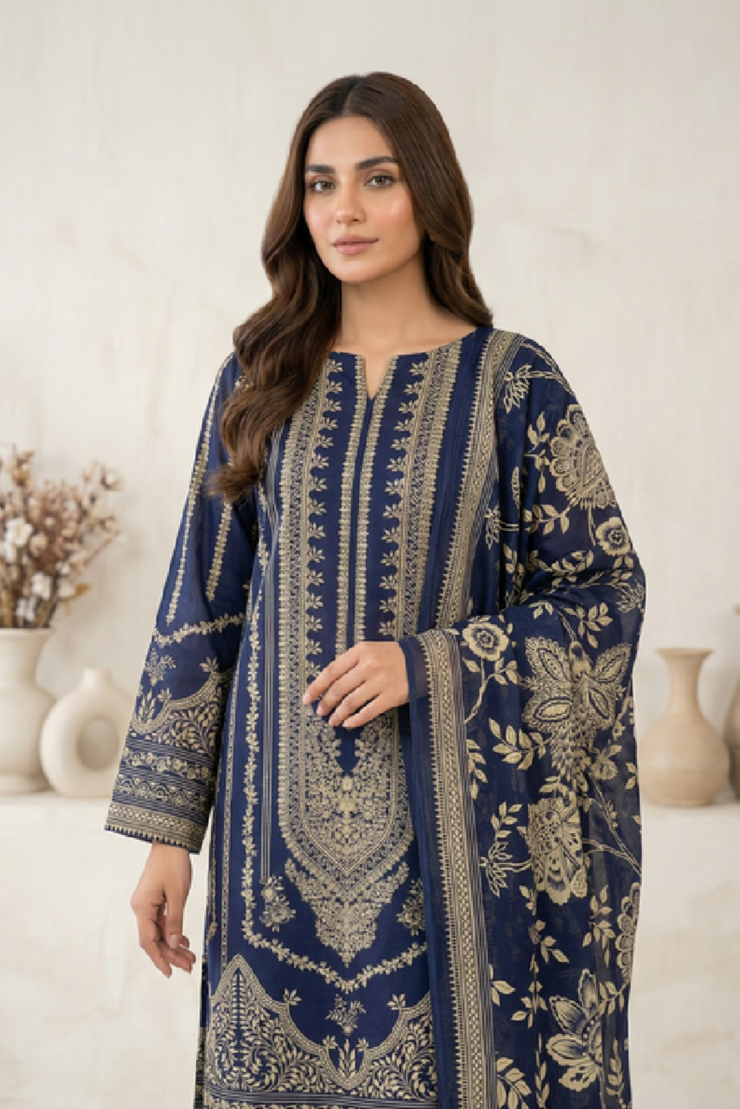 3 Pieces - Marooj Unstitched Navy Blue Transliminor Magic Print Lawn Suit