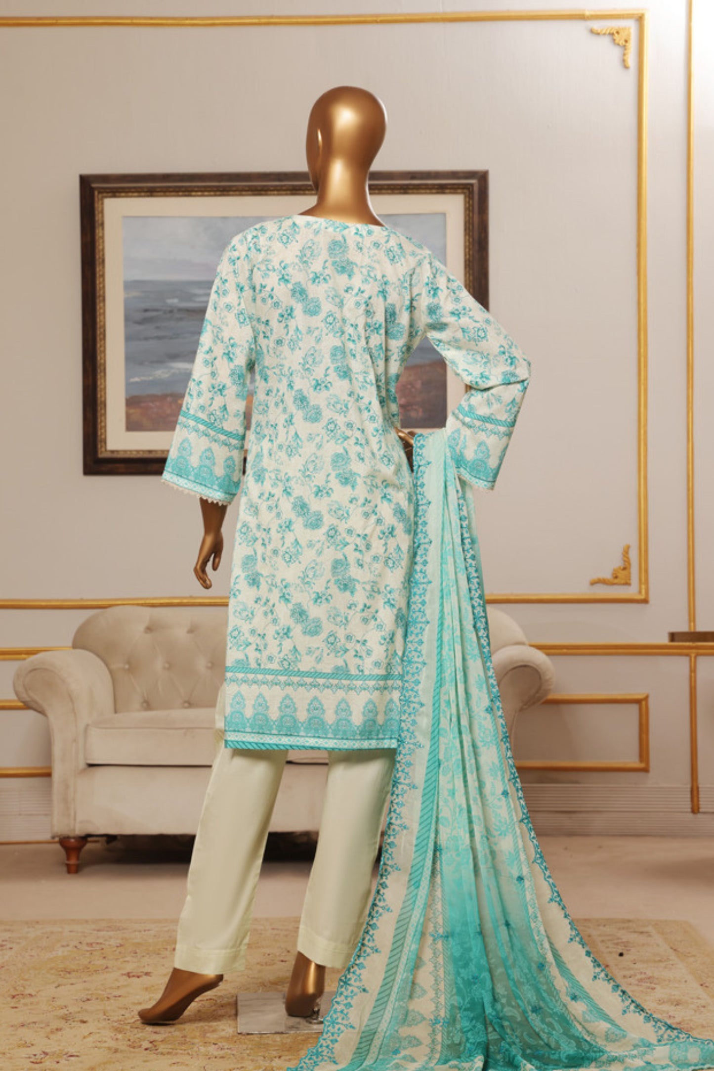 3 Pieces - Riwayat Unstitched Cream Embroided Lawn with Cutwork Chiffon Dupatta Suit