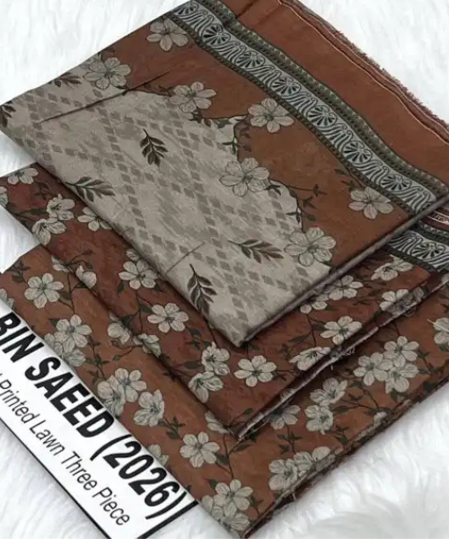 3 Pieces - Bin Saeed Unstitched Light Brown Ladies Lawn Suit