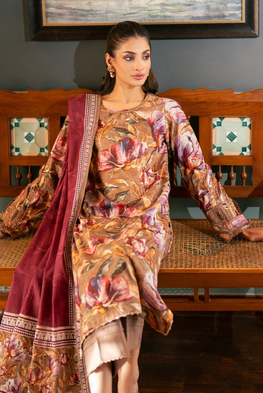 3 Pieces - Regalia Unstitched Choclate Bana Dora Lawn Suit