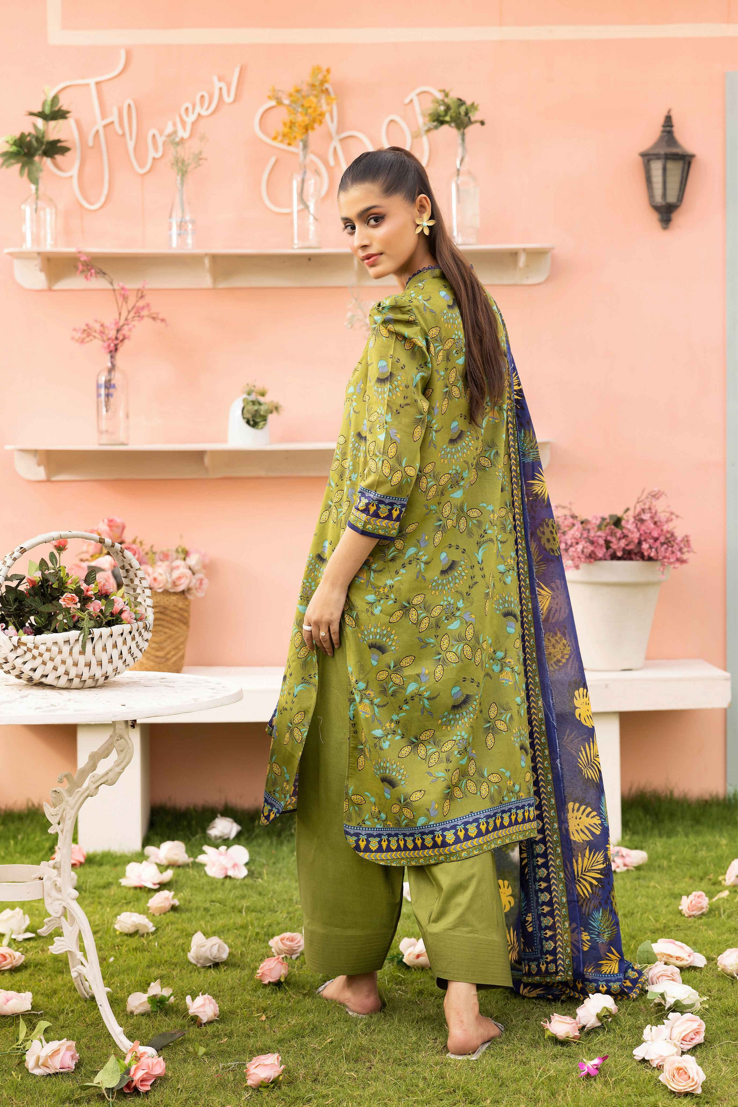 3 Pieces - Haya By Legends Unstitched Green Printed Lawn Suit