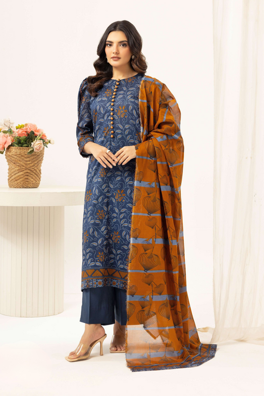 3 Pieces - Haya By Legends Unstitched Blue Printed Lawn Suit
