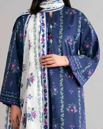 3 Pieces - Nishat Unstitched Blue Ladies Printed Khaddar Suit