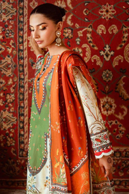 3 Pieces - GulAhmad Unstitched Creamy White Printed Lawn Suit