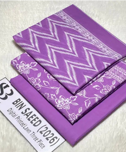 3 Pieces - Bin Saeed Unstitched Light Purple Ladies Lawn Suit