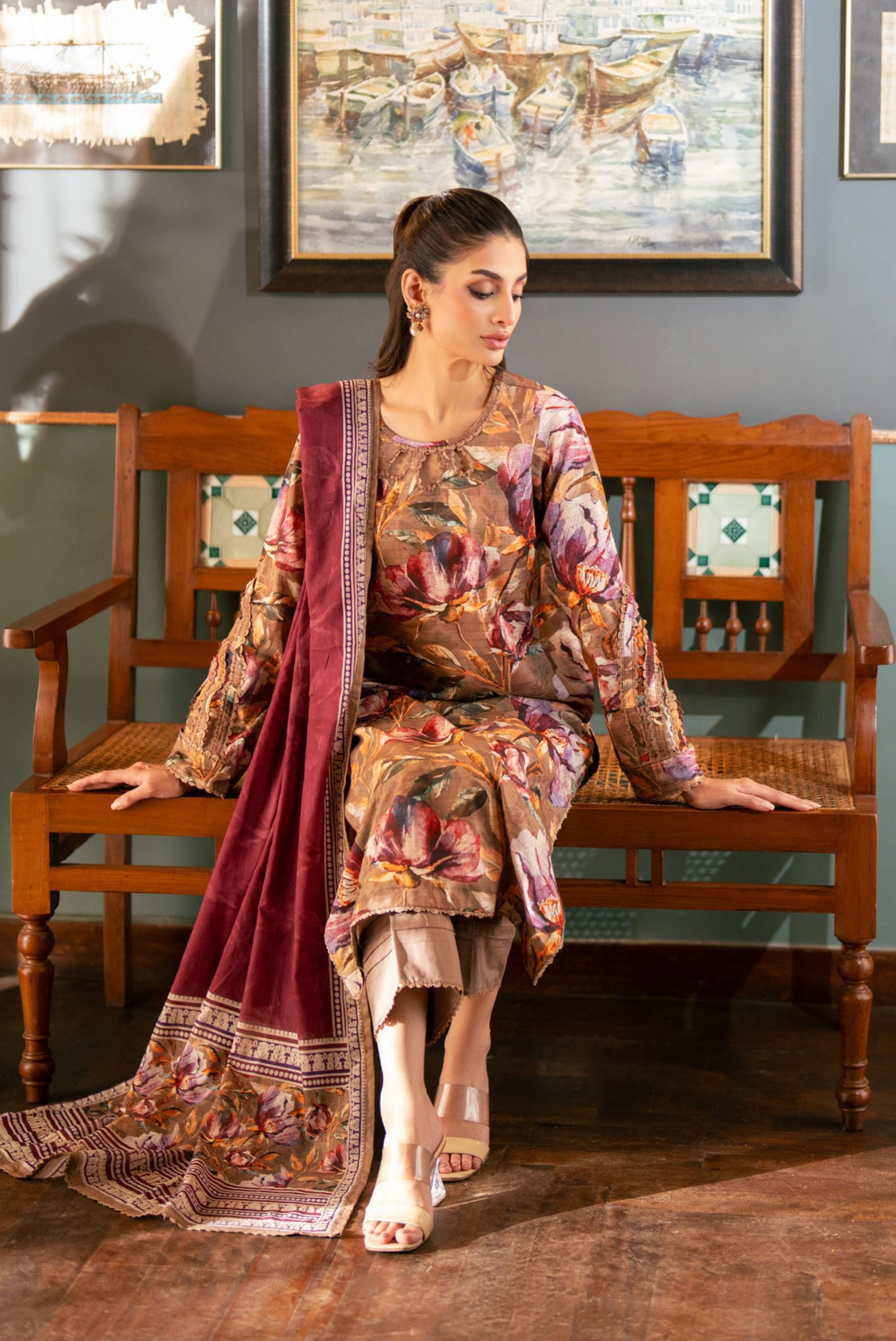 3 Pieces - Regalia Unstitched Choclate Bana Dora Lawn Suit