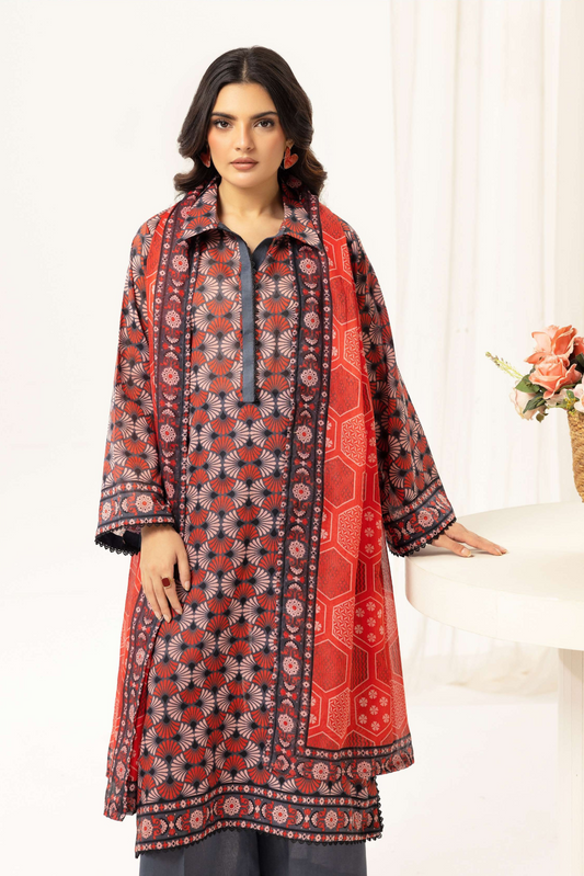 3 Pieces - Haya By Legends Unstitched Dark Gray Printed Lawn Suit