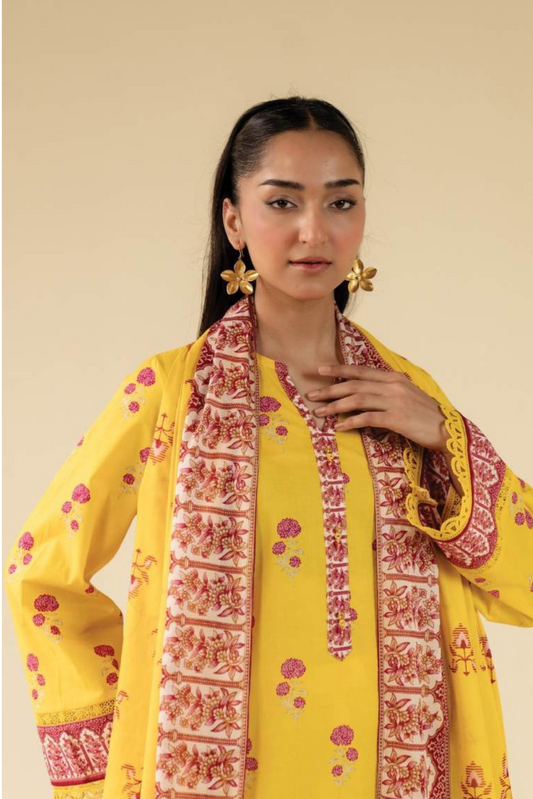 3 Pieces - Beyond East Unstitched Yellow Printed Lawn Suit