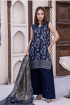 3 Pieces - Janan Unstitched Navy Blue Printed Lawn Suit